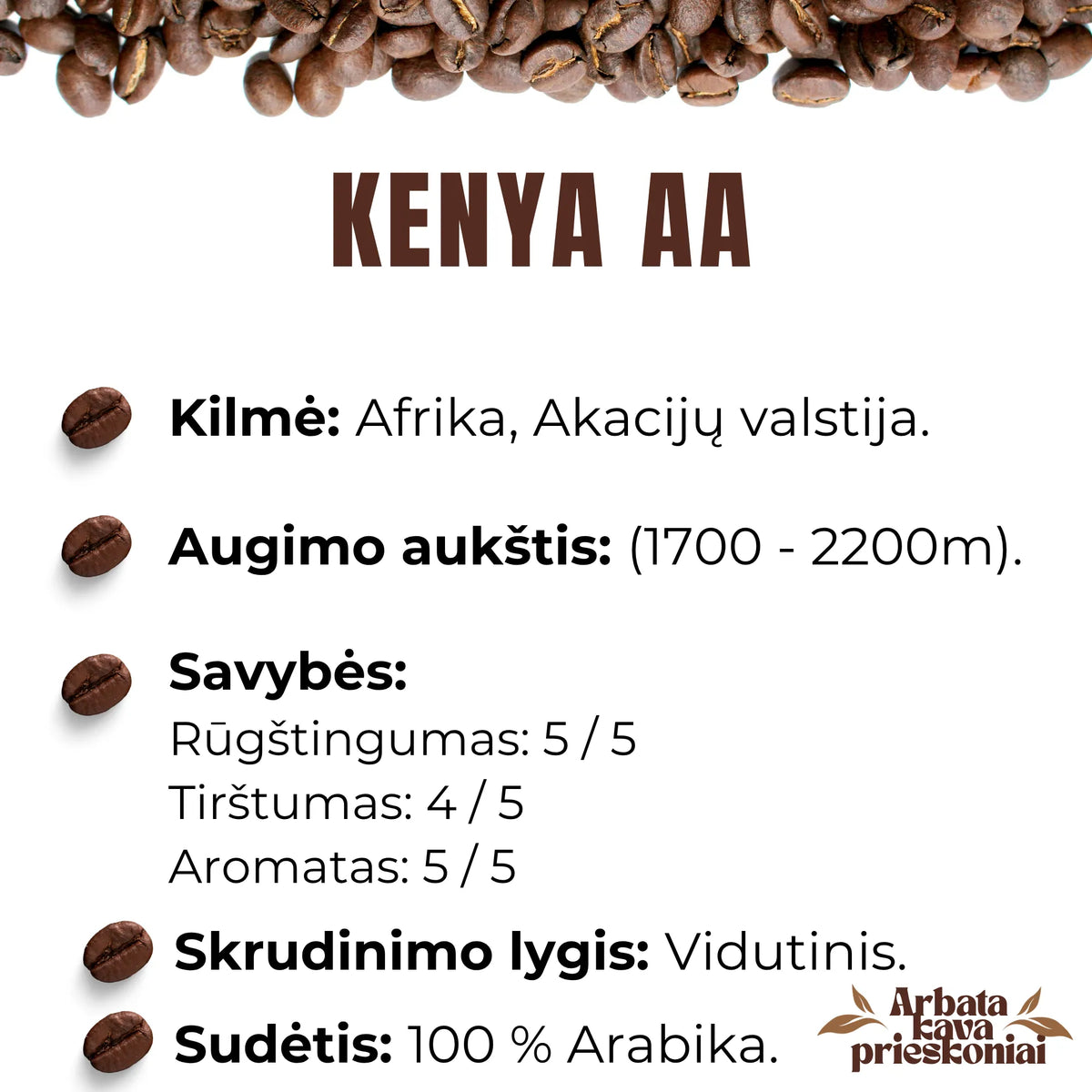 Rūšinės kavos pupelės ,,KENYA AA’'