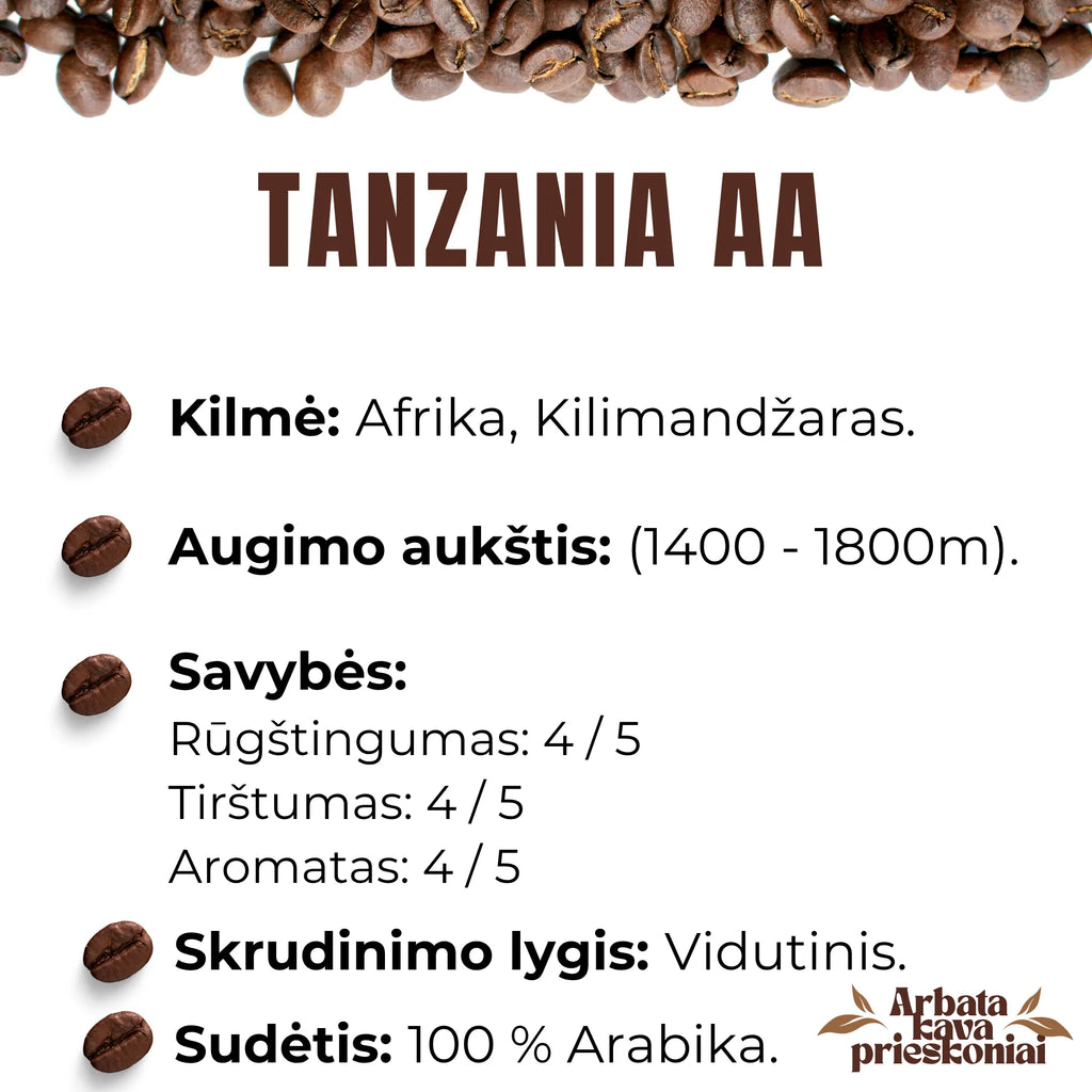 Rūšinės kavos pupelės ,,TANZANIA AA’’
